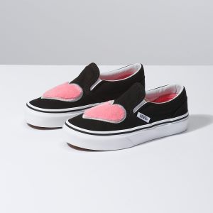 Vans Kiz Çocuk Kaykay Ayakkabısı Fur Heart Slip-On Pembe/Siyah | 39777-559